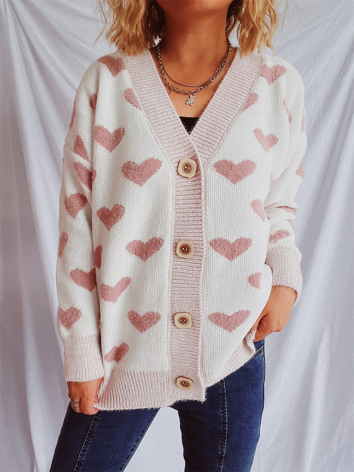 Damen Strickjacke mit herzförmigem Muster und knöpfbarem Design Drune