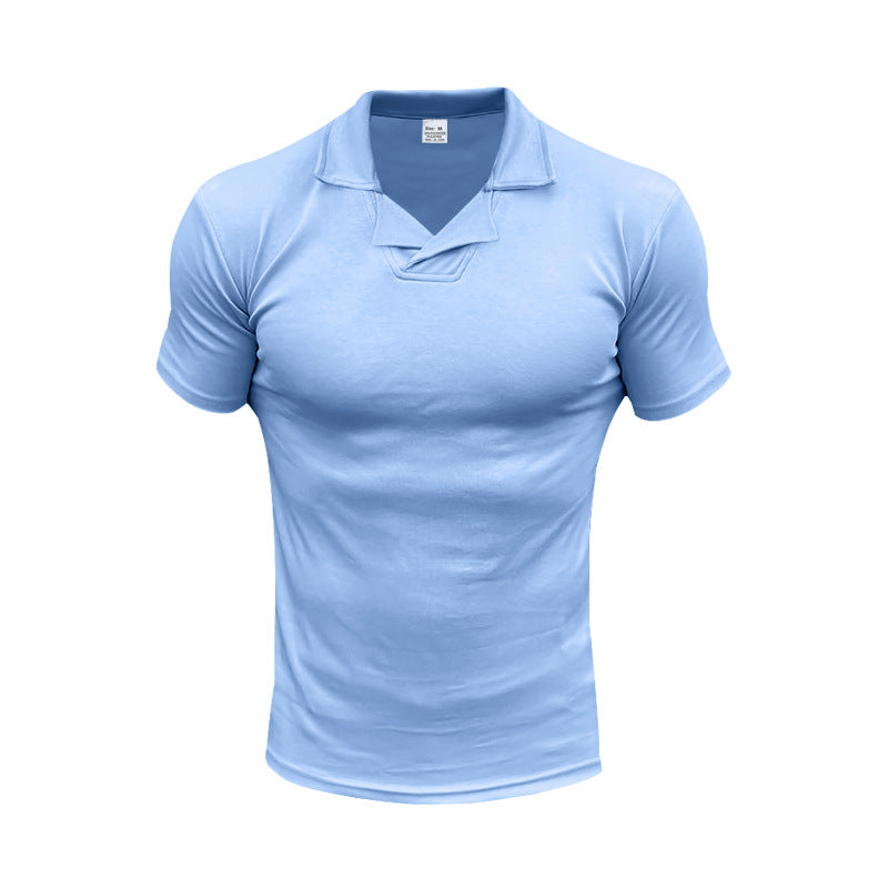 Herren nan schmal geschnittenes Kurzarm-Polo mit offenem Hemdkragen und elastischem Baumwollstretch Drune