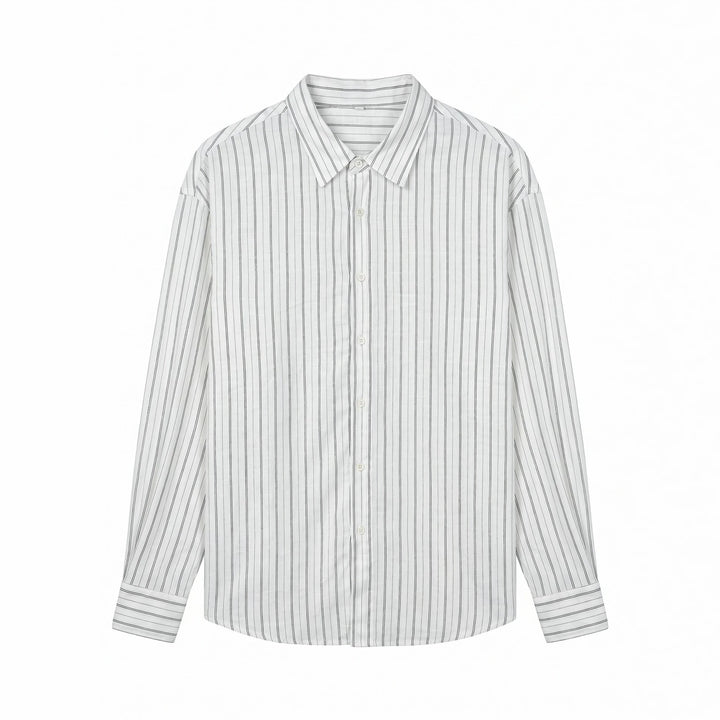 Unisex Langes Relaxed-Fit Streifenhemd mit Kentkragen und abgerundetem Saum Drune