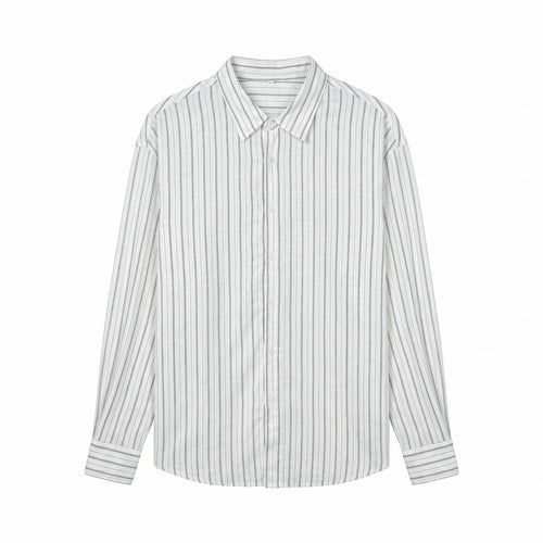 Unisex Langes Relaxed-Fit Streifenhemd mit Kentkragen und abgerundetem Saum Drune
