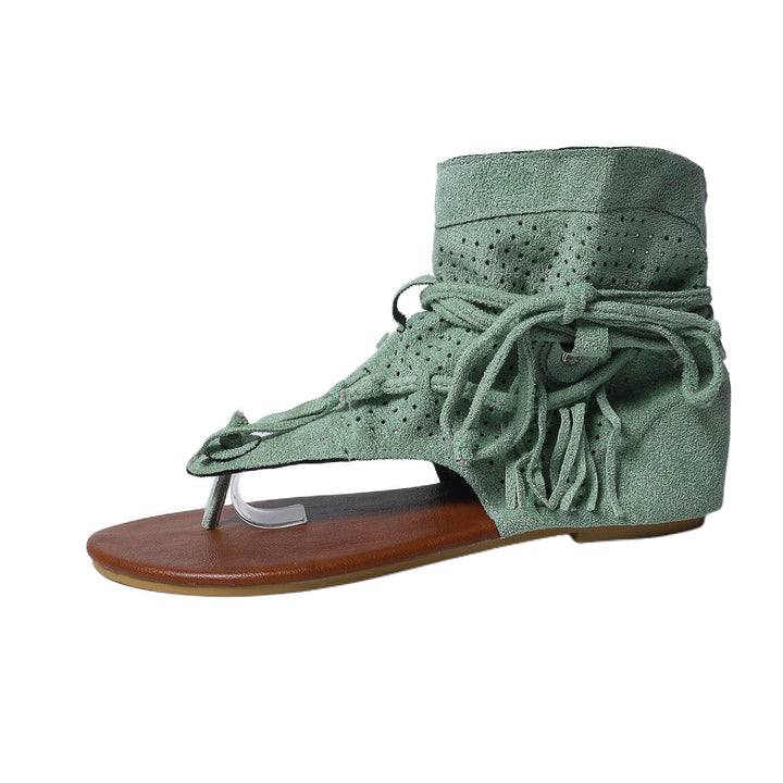 Damen Sandalen mit modernen Fransen und Lochmuster Drune