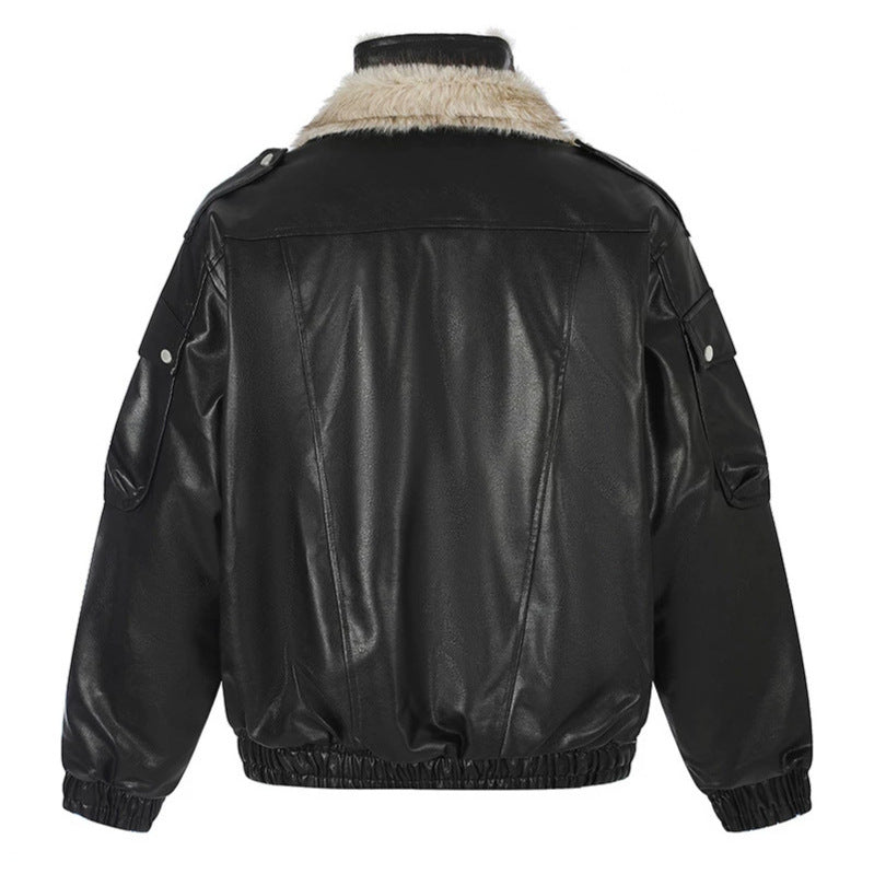 Damen Oversize Kunstleder-Fliegerjacke mit Teddyfutter und Stehkragen Drune