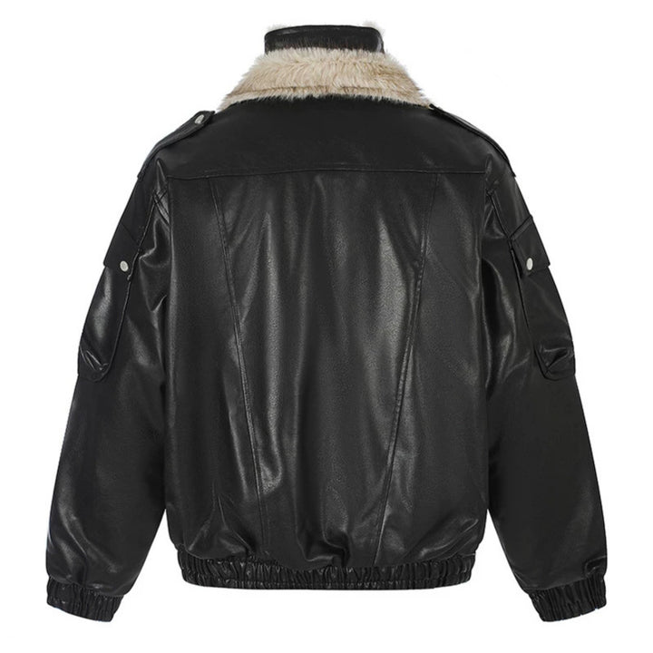 Damen Oversize Kunstleder-Fliegerjacke mit Teddyfutter und Stehkragen Drune