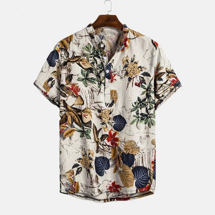 Herren Kurzarm-Henley-Hemd mit floralem Design und hochwertigem Baumwollmaterial Drune