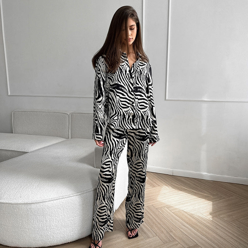 Damen Elegante Zebra-Muster Übergröße Pyjama-Anzug Drune