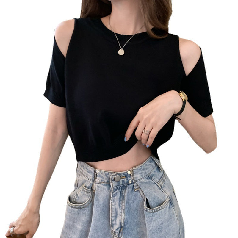 Damen Cropped Top mit schulterfreiem Design und modernem Strickmuster Drune