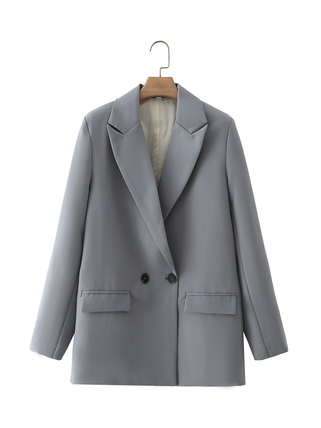 Damen nan taillierter Longblazer im Oversize-Look mit Reverskragen und Pattentaschen Drune