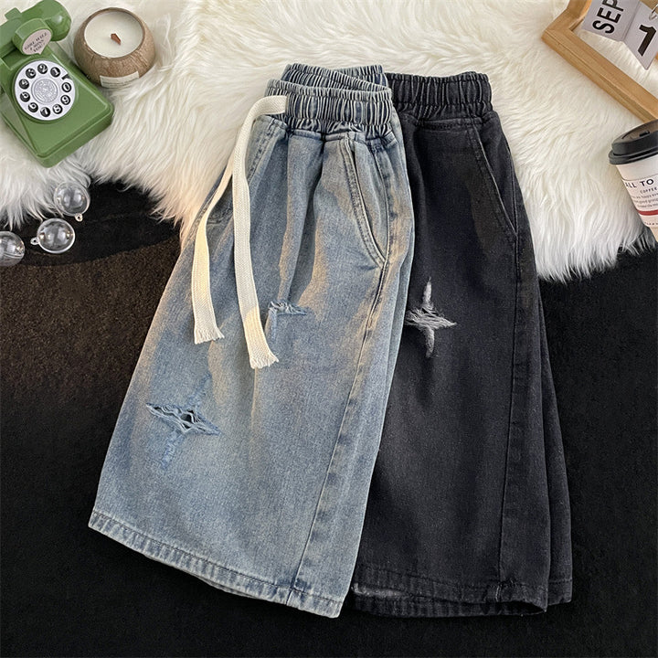 Damen Zerrissene Denim Bermuda Shorts Drune
