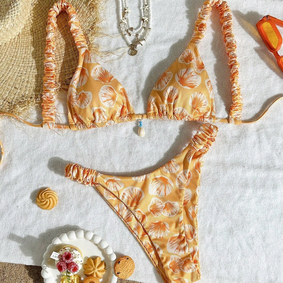 Damen Triangel-Bikini mit fröhlichem Blattmuster Drune