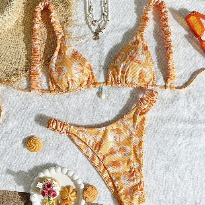 Damen Triangel-Bikini mit fröhlichem Blattmuster Drune