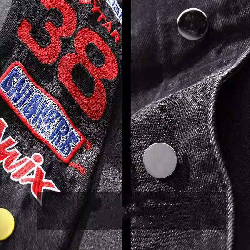 Herren Modische Jeansjacke mit kreativen Stickereien Drune