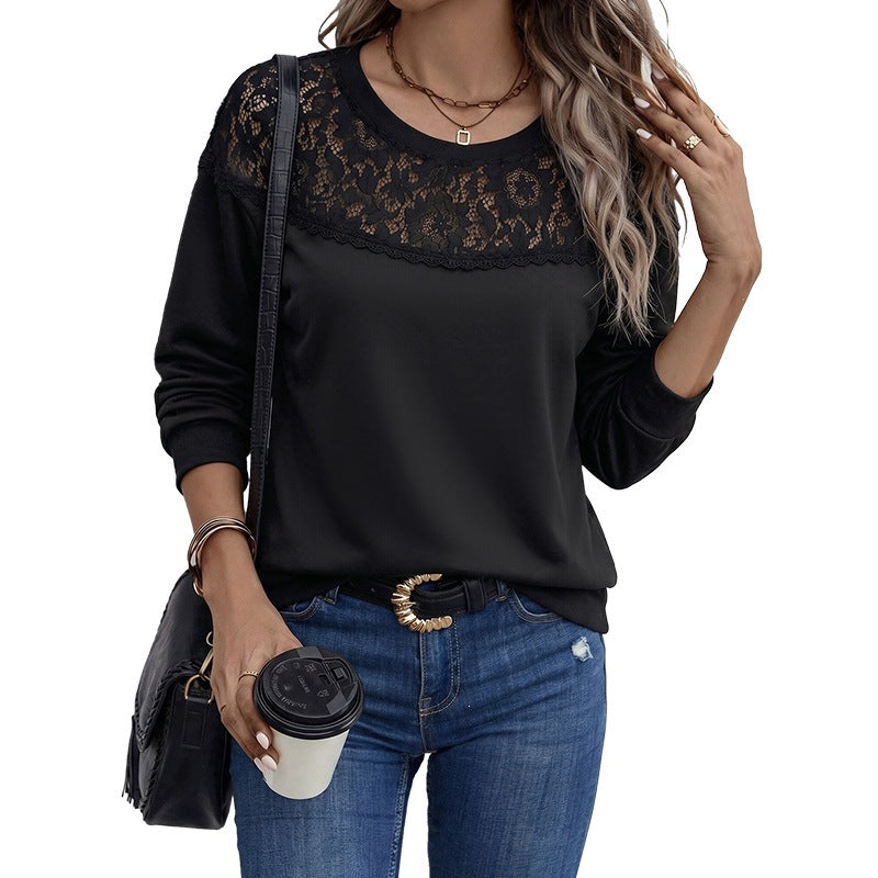Damen Eleganter Pullover mit Spitzenbesatz Drune