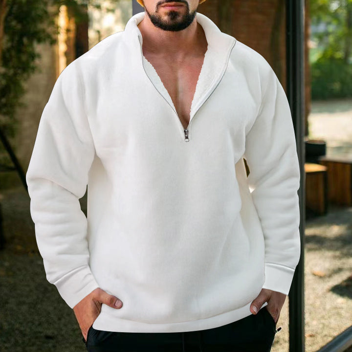 Herren bequemer Stehkragen Pullover mit kurzer Reißverschlussöffnung Drune