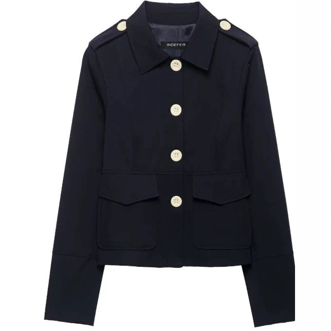 Damen Taillierte Cropped‑Fieldjacke im Blousonstil mit Schulterklappen und aufgesetzten Pattentaschen Drune