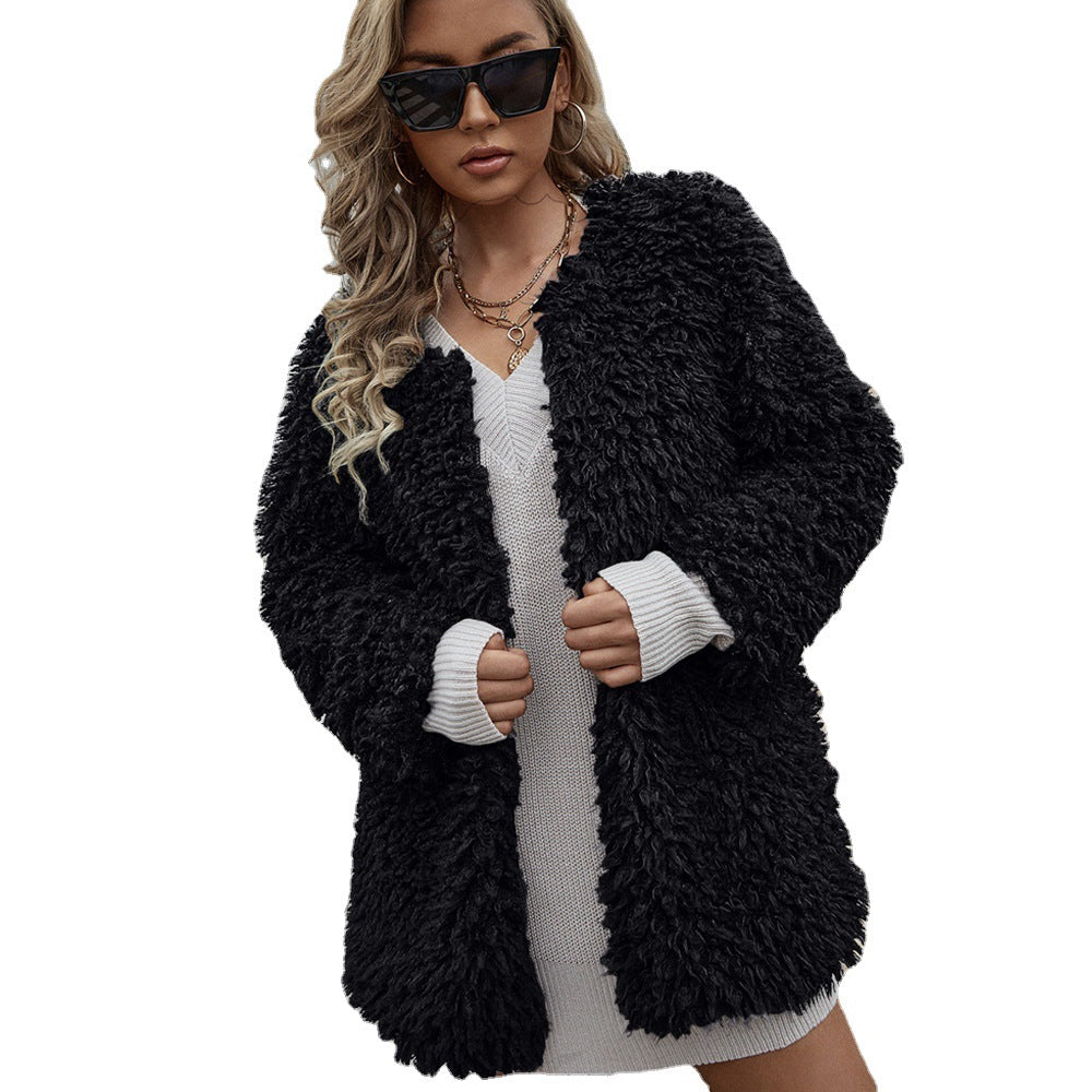 Damen Kuschelmantel mit voluminösem Faux-Fur Drune