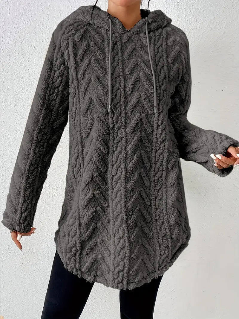 Damen nan kuschelige Kapuzenjacke aus Teddyfleece mit Zopfmuster und gerafftem Saum Drune