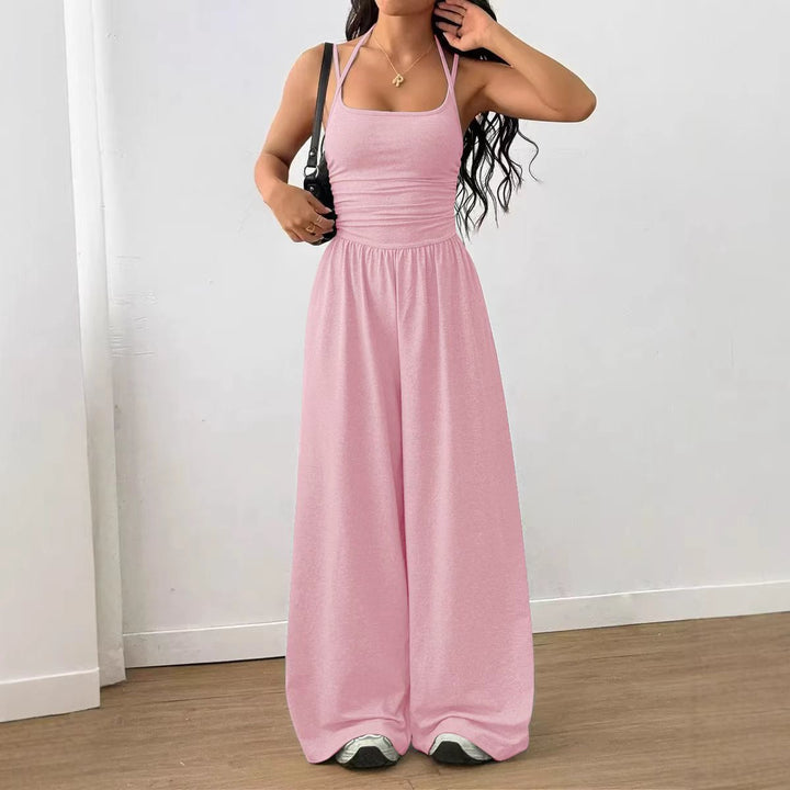 Damen luftiger Jumpsuit mit hohem Bund und verstellbaren Trägern Drune