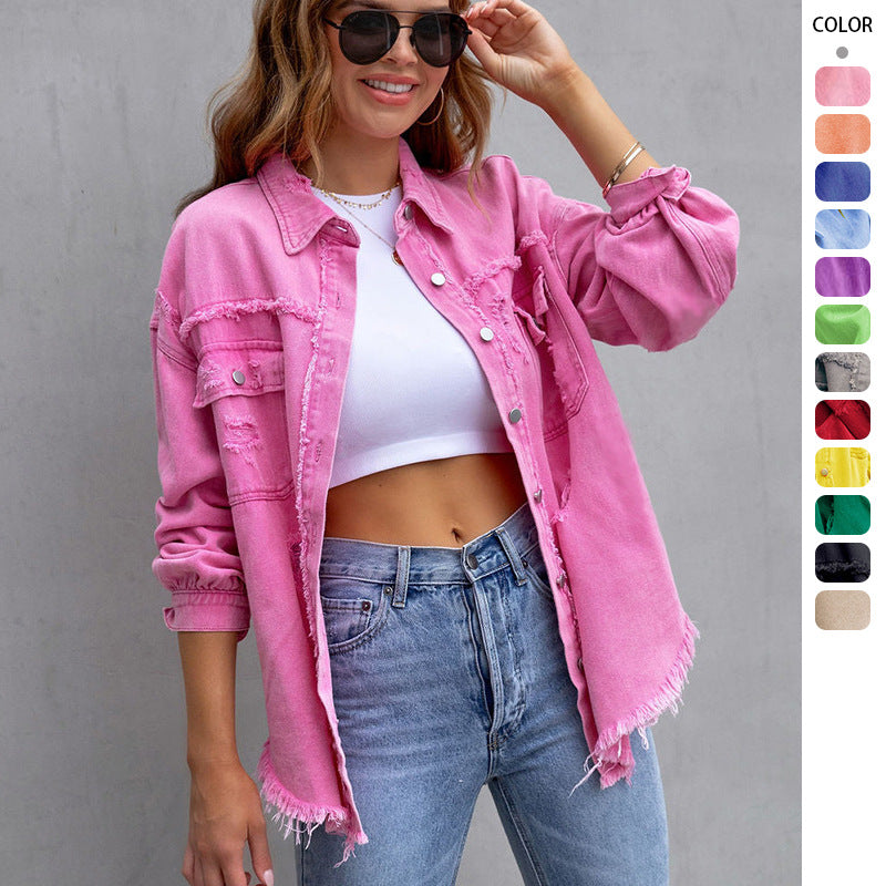 Damen Jeansjacke im lässigen Oversize-Schnitt mit fransigen Details Drune