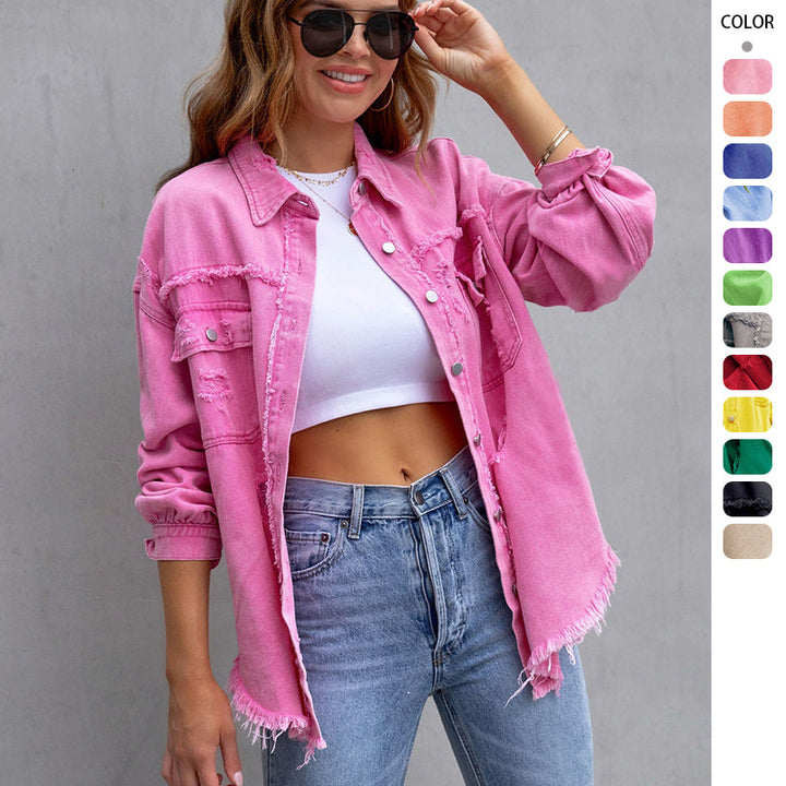Damen Jeansjacke im lässigen Oversize-Schnitt mit fransigen Details Drune