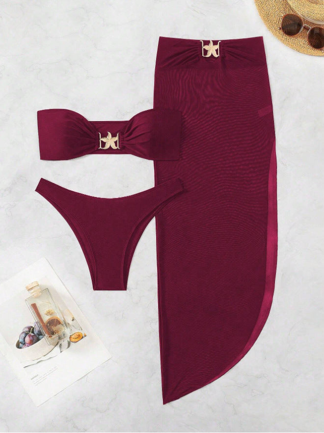 Damen Bandeau-Bikini mit eleganten Schnürdetails und hohem Beinausschnitt Drune