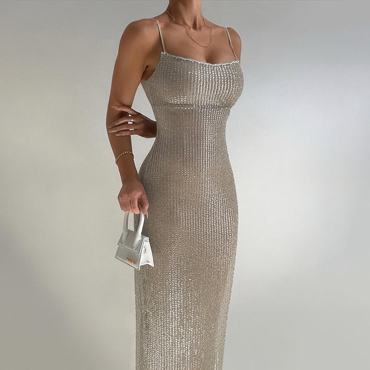 Damen elegantes Abendkleid mit schimmernden Pailletten und figurbetonter Silhouette Drune