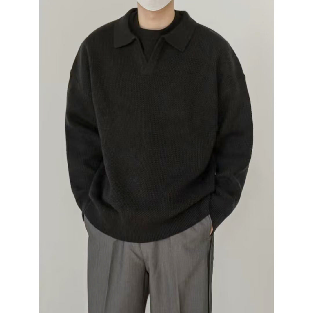 Herren Modischer Grobstrickpullover mit V-Ausschnitt und Schulterüberschuss Drune