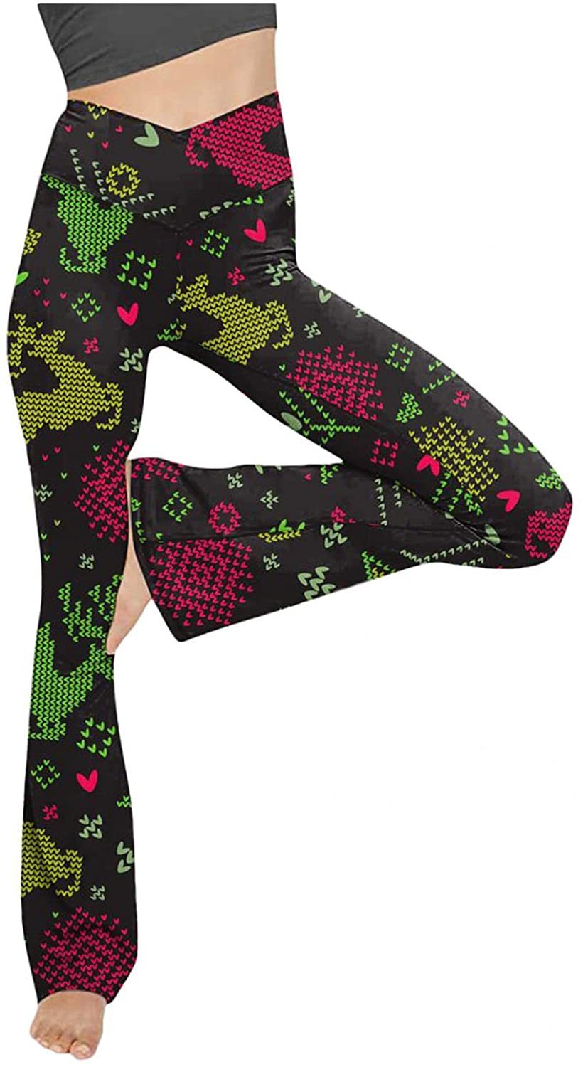 Damen nan taillenhohe Yogahose mit überkreuztem Bund und ausgestelltem Saum mit Schlitz Drune