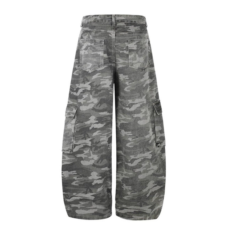 Damen Weite Cargo-Hose im Camouflage-Look mit Applikationen und Multi-Taschen Drune