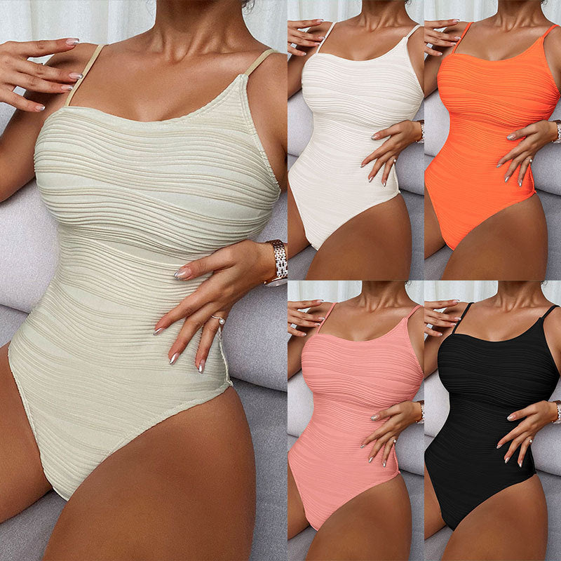 Damen Badeanzug mit eleganter Rippstruktur und asymmetrischem Träger Drune