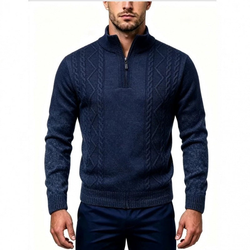 Herren Strukturierter Halbzip-Pullover mit Stehkragen und Zopfmuster-Details Drune