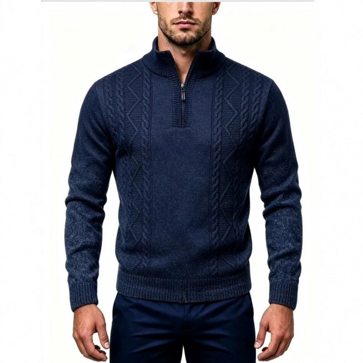 Herren Strukturierter Halbzip-Pullover mit Stehkragen und Zopfmuster-Details Drune
