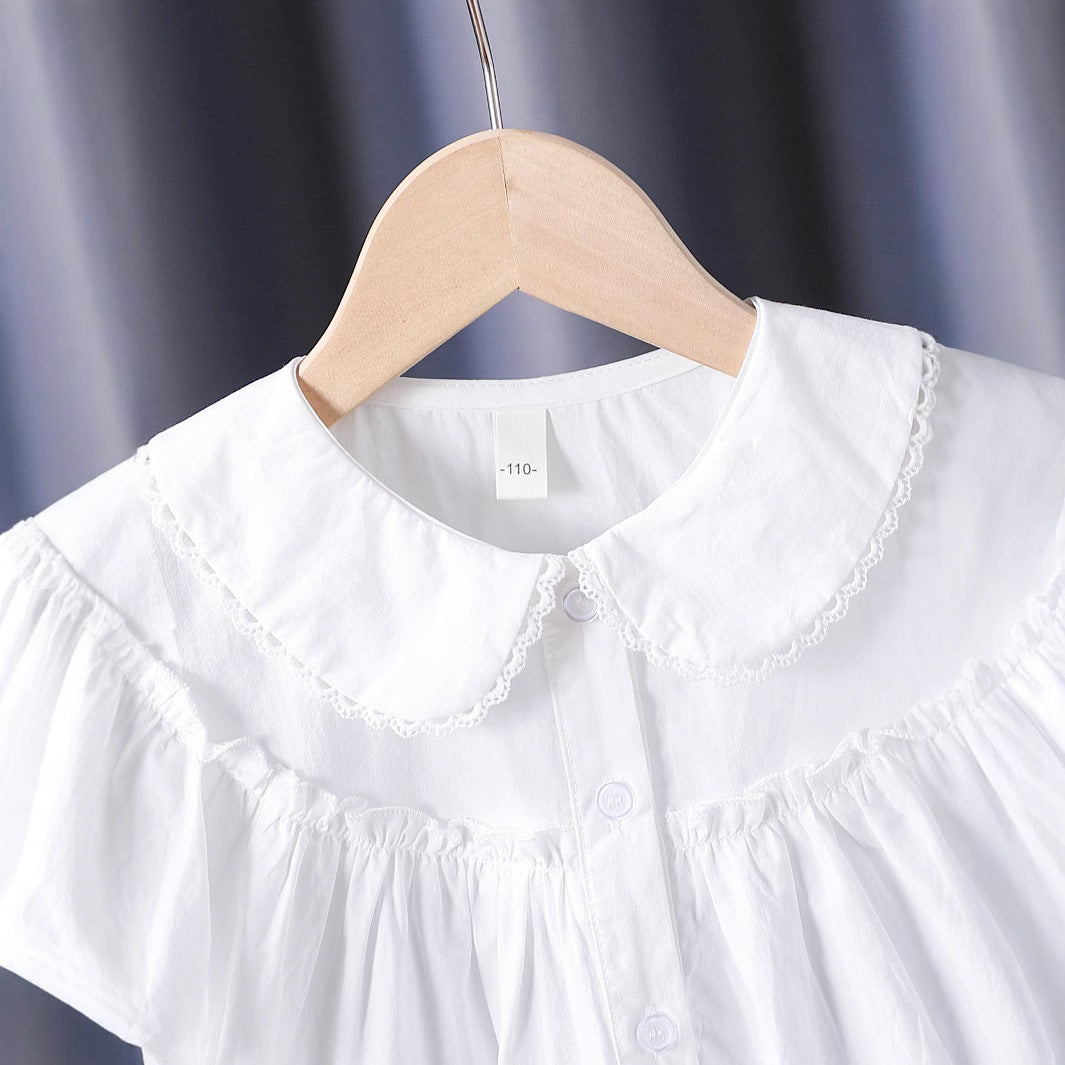 Mädchen Bluse mit eleganten Rüschenärmeln und klassischem Kragen Drune