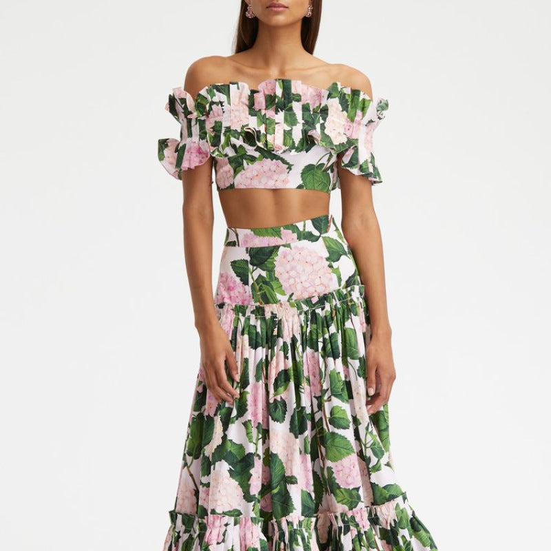 Damen Einteiler Badeanzug mit voluminösen Rüschendetails und floralem Design Drune
