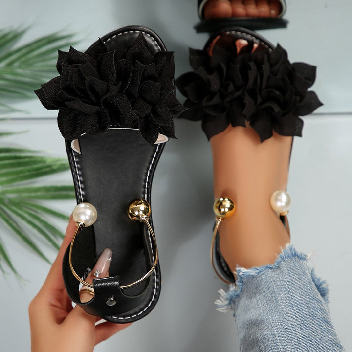 Damen komfortable Sandalen mit dekorativen Blumen-Applikationen Drune
