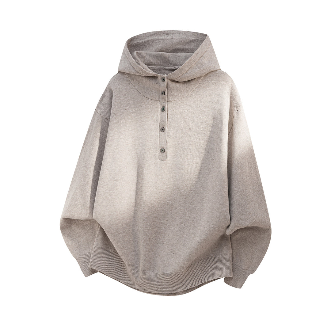 Unisex Oversize Kapuzenpullover mit Knopfleiste und weitem Funnelkragen Drune