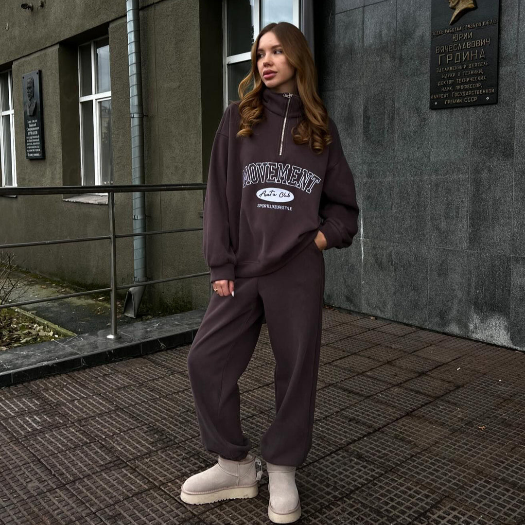 Damen sportliches Freizeitset mit halsfernem Reißverschluss und lässigem Schnitt Drune