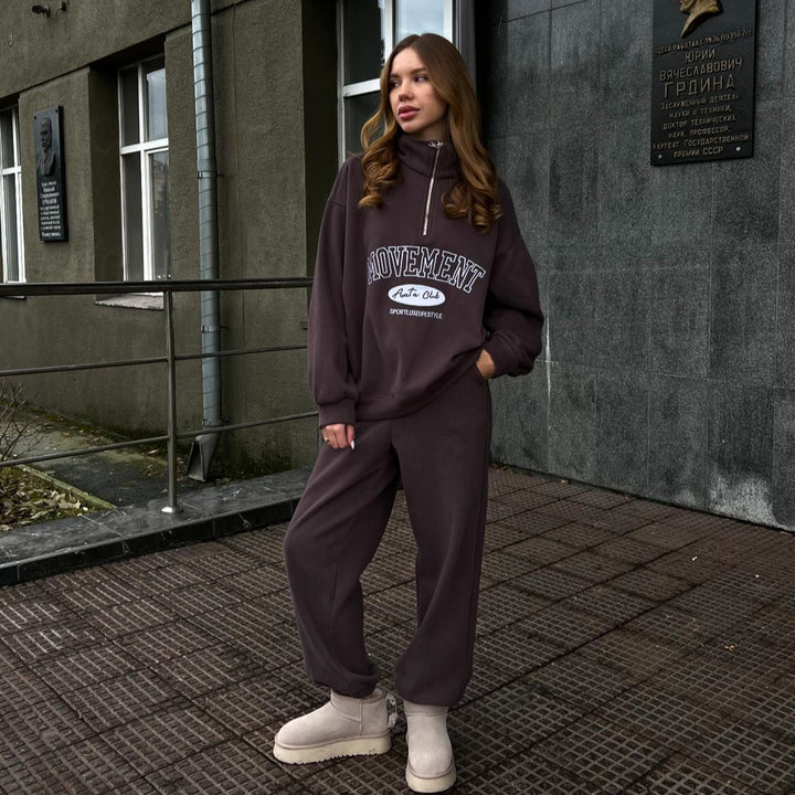Damen sportliches Freizeitset mit halsfernem Reißverschluss und lässigem Schnitt Drune