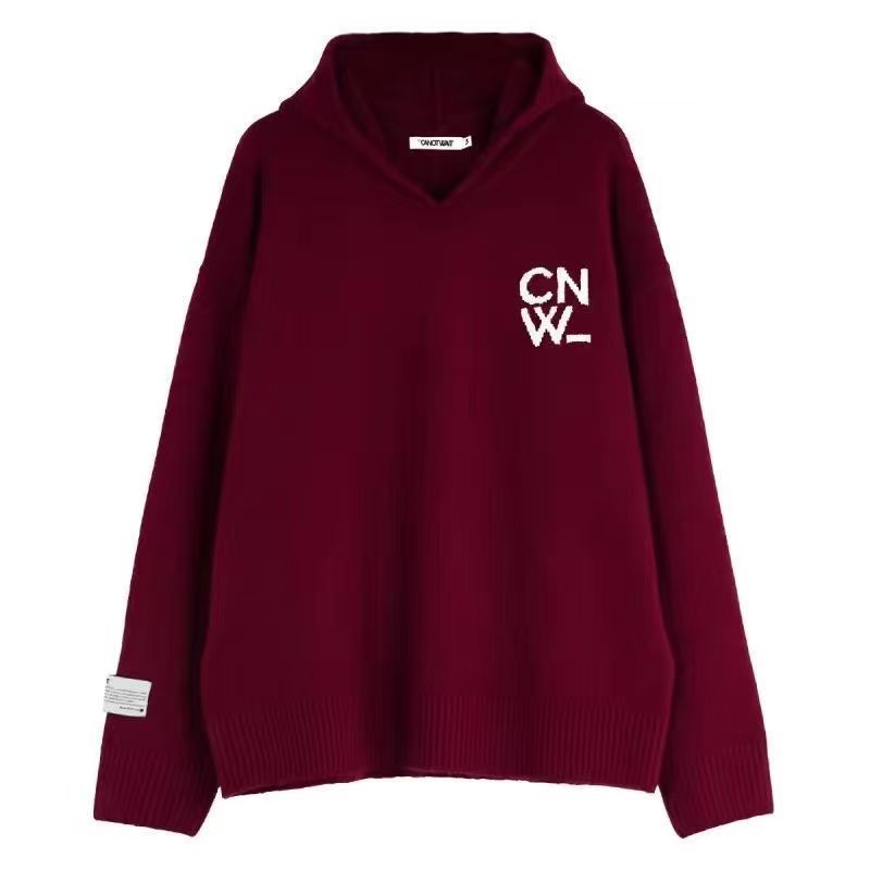 Unisex Oversized Kapuzenpullover mit V-Ausschnitt aus Feinstrick und Logo-Stick Drune