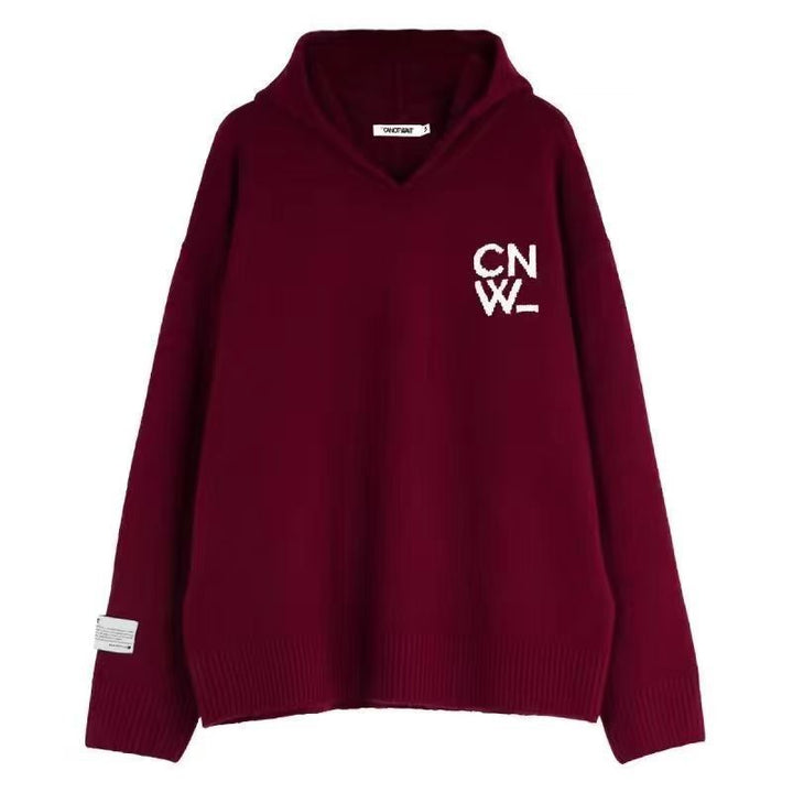 Unisex Oversized Kapuzenpullover mit V-Ausschnitt aus Feinstrick und Logo-Stick Drune