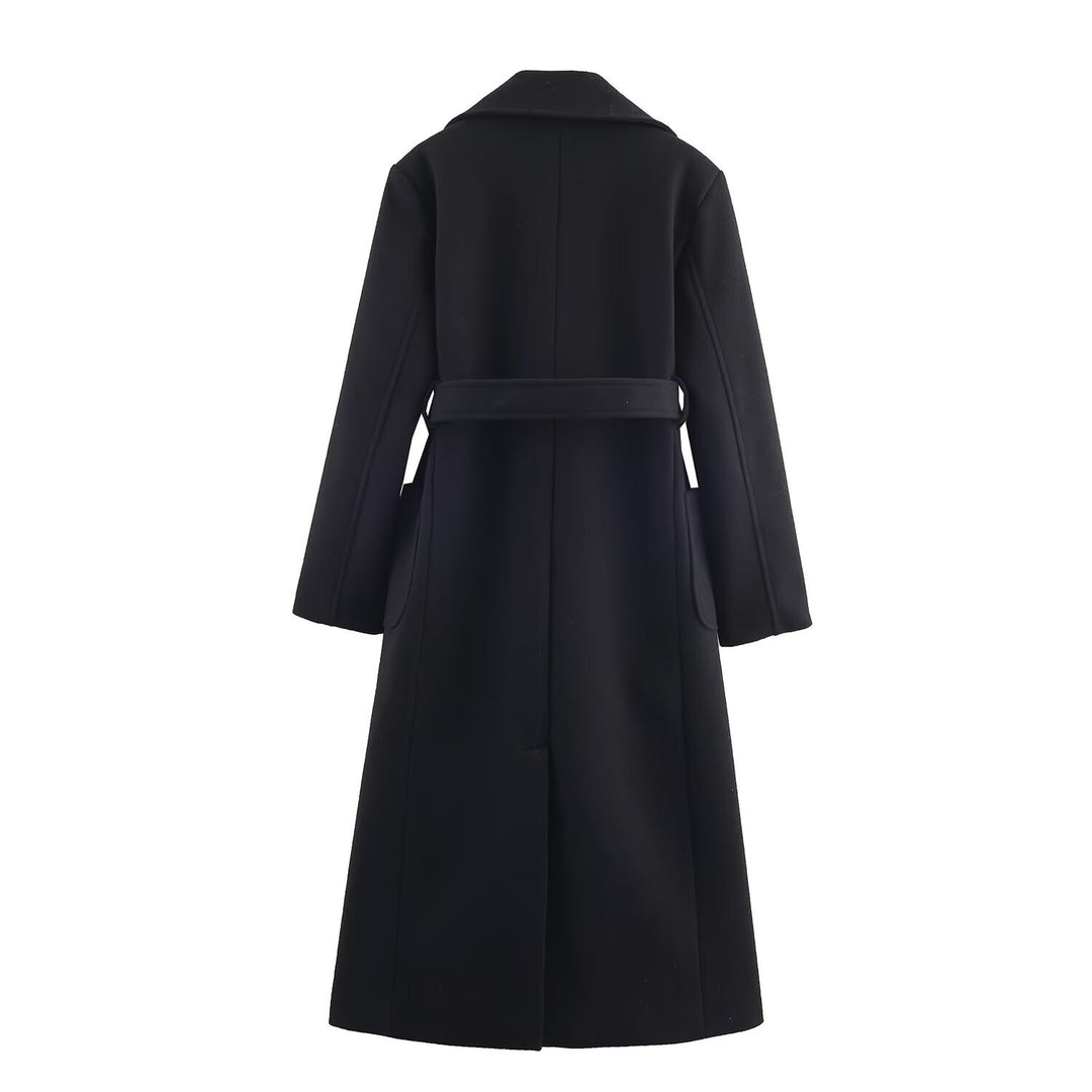 Damen Longline-Mantel mit breitem Revers und Bindegürtel Drune