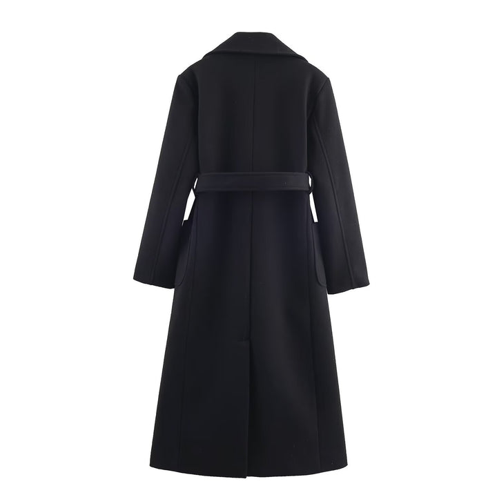 Damen Longline-Mantel mit breitem Revers und Bindegürtel Drune
