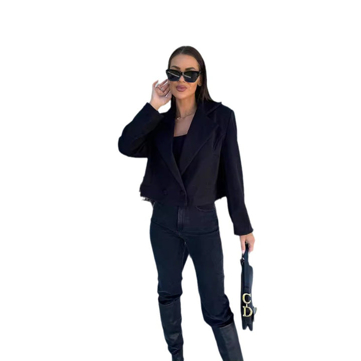 Damen Eleganter Oversized Blazer mit doppelter Knopfreihe und strukturiertem Stoff Drune
