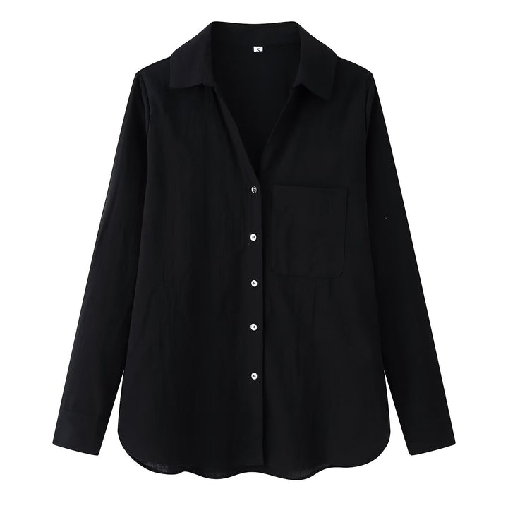Damen Leichte Oversize-Leinenbluse mit Brusttasche und Hemdkragen Drune