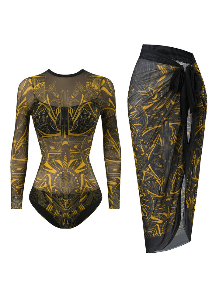 Damen Badeanzug mit elegantem transparentem Wickelrock Drune