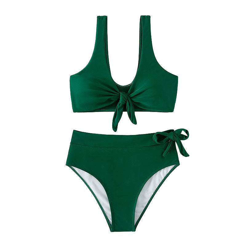 Damen Hochtaillierter Bikini mit modischem Knoten und unterstützendem Top Drune