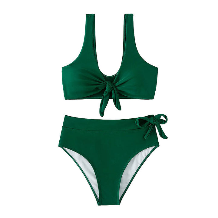 Damen Hochtaillierter Bikini mit modischem Knoten und unterstützendem Top Drune