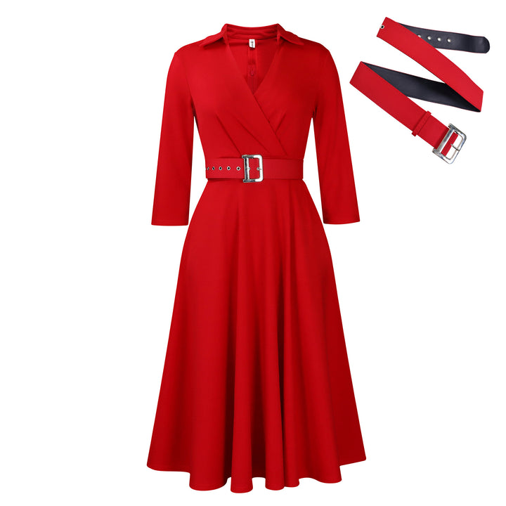Damen Wickelkleid mit tailliertem Oberteil und abnehmbarem Gürtel Drune