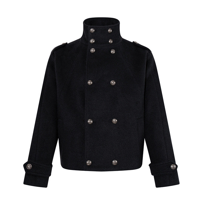 Damen Kurze Doppelreihige Militärische Cabanjacke mit Stehkragen und Epauletten Drune