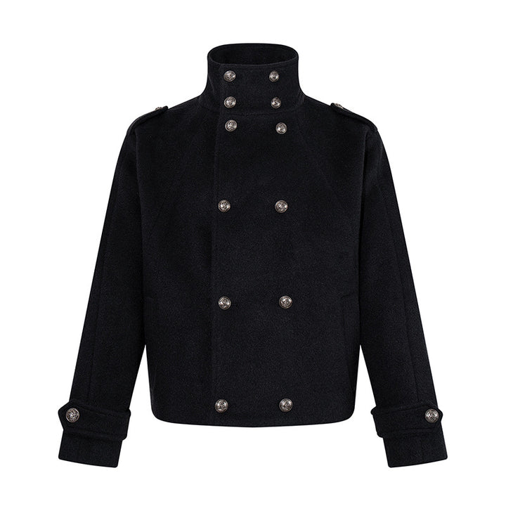 Damen Kurze Doppelreihige Militärische Cabanjacke mit Stehkragen und Epauletten Drune