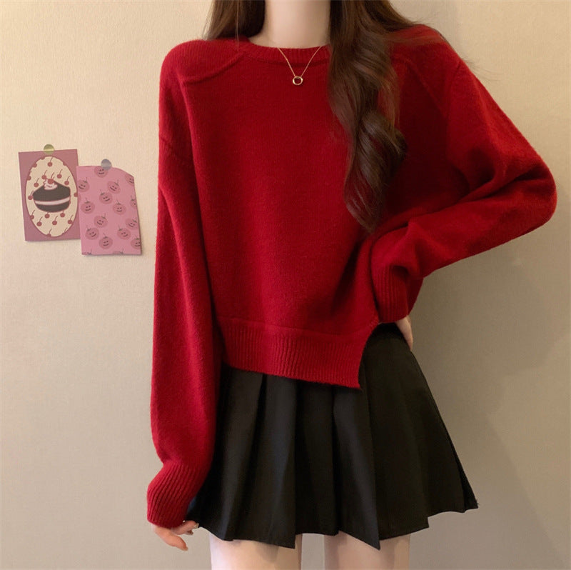 Damen lässiger Strickpullover mit überschnittenen Schultern und feiner Struktur Drune